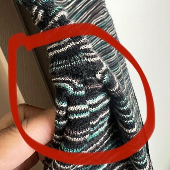 Missoni Black/Green Multi Stripe Wool Knit 3/4 Sleeve Fit & Flare Dress - Picture 8 of 10